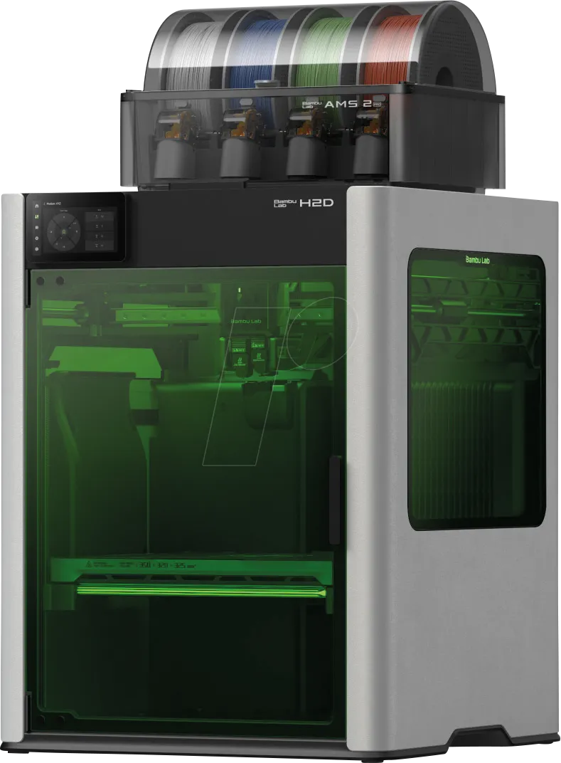 Impresora Bambu Lab H2D con AMS en el laboratorio Paperboat